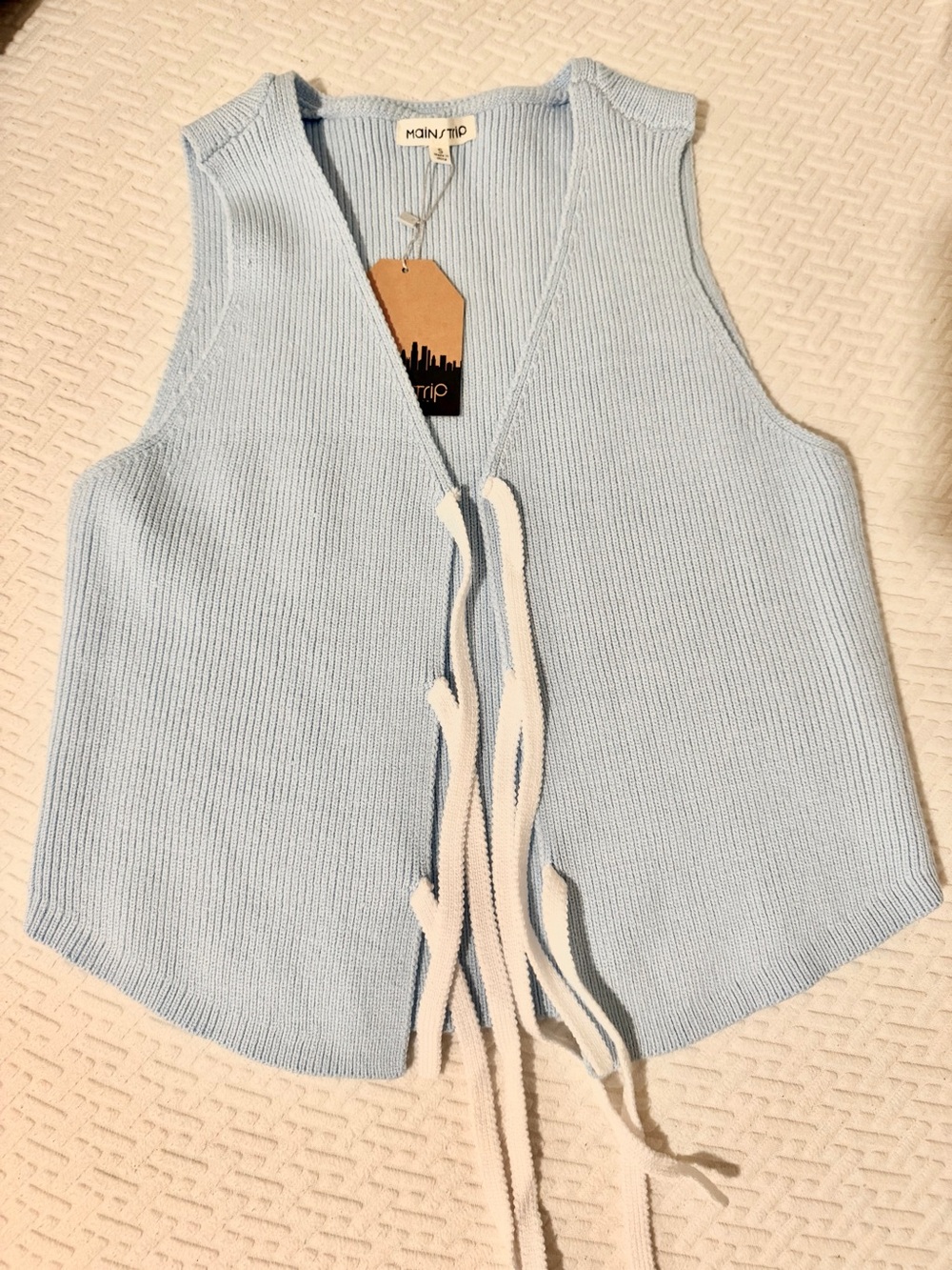 Light Blue Knit Tie-Front Vest